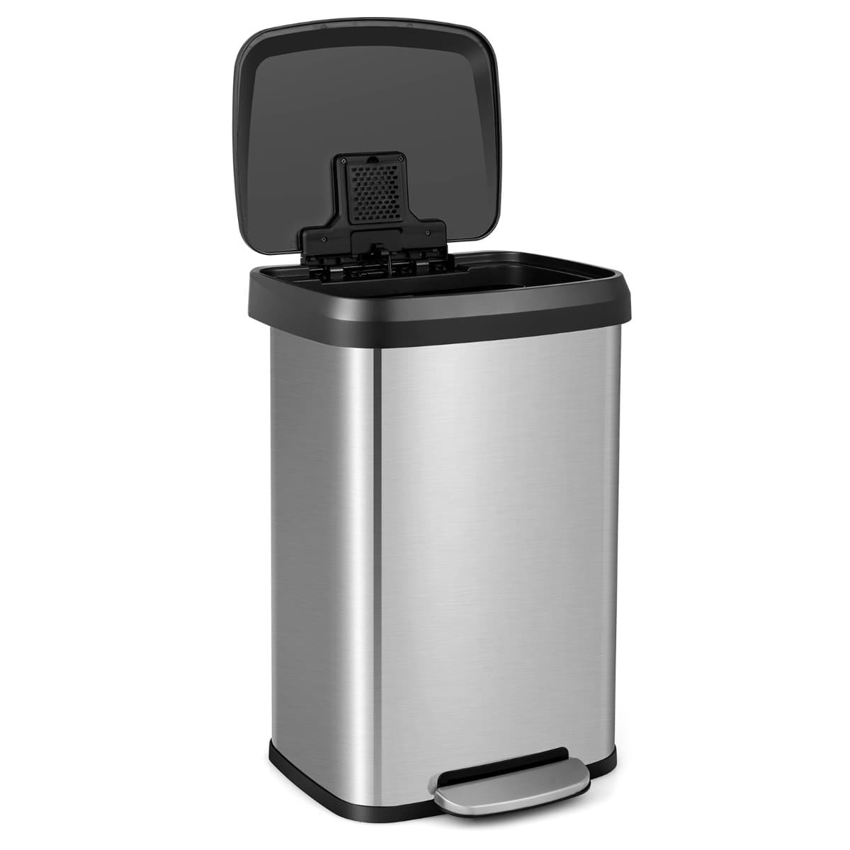 CostwayPoubelle 50 Litres à Pédale 41 x 39 x 61 CM en Acier Inox Anti-Empreintes Fermeture Amortie Ultra-Silencieuse Argent