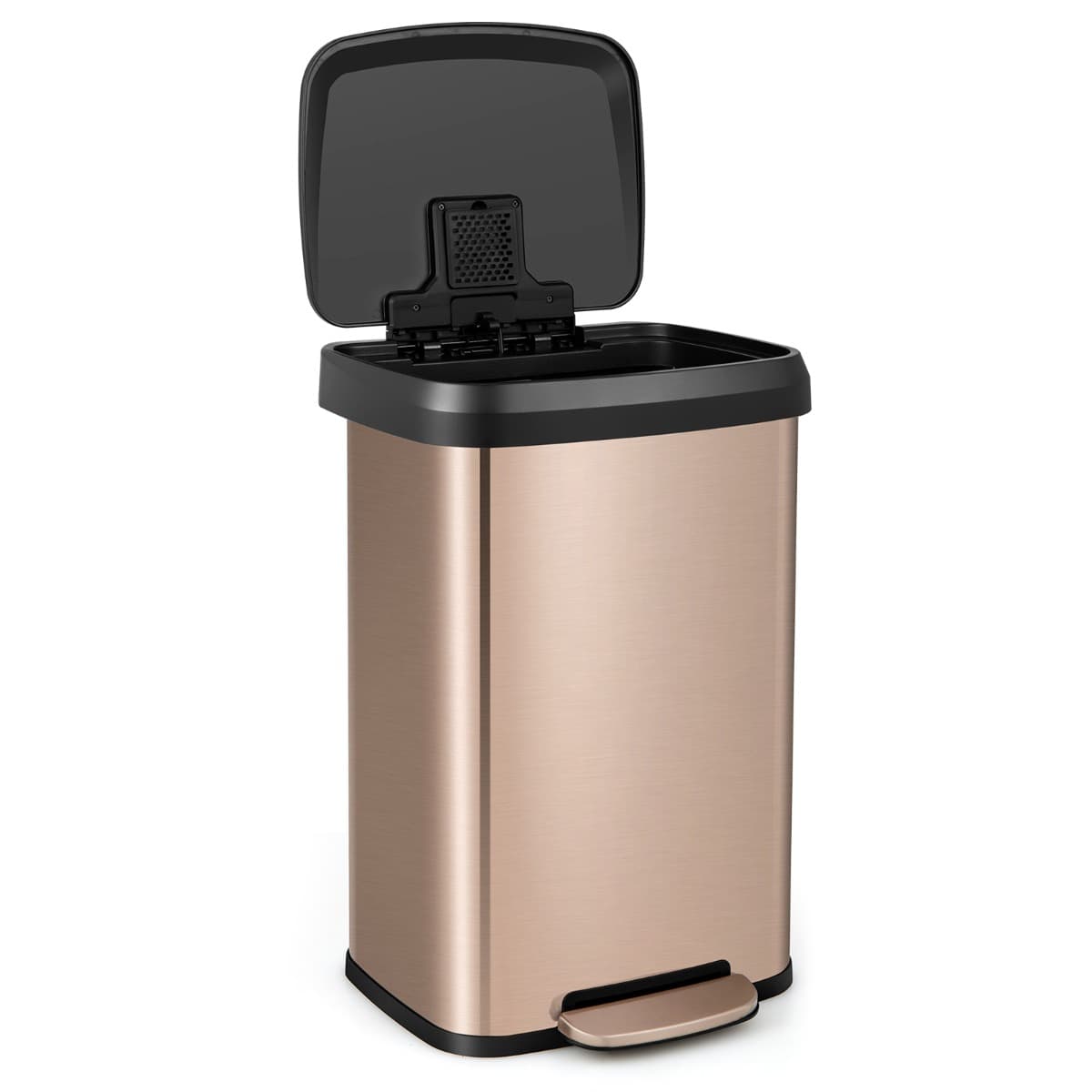 CostwayPoubelle 50 Litres à Pédale 41 x 39 x 61 CM en Acier Inox Anti-Empreintes Fermeture Amortie Ultra-Silencieuse Doré