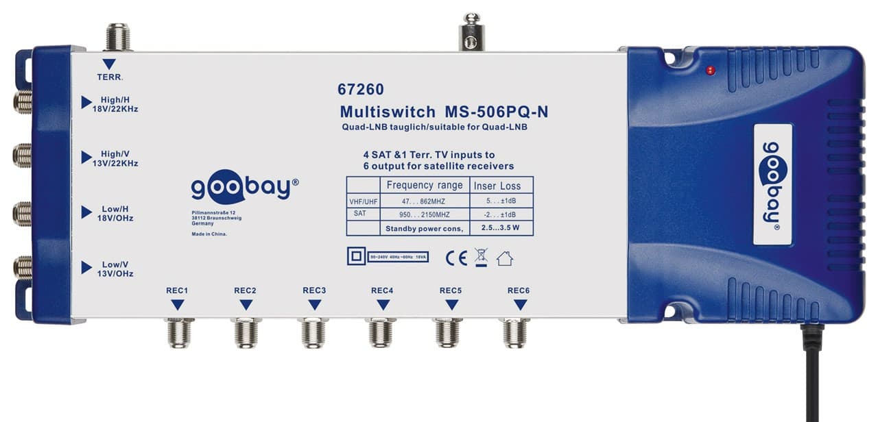 Goobay SAT multiswitch 5 entrées/6 sorties - distributeur pour un maximum de 6 participants d'un satellite