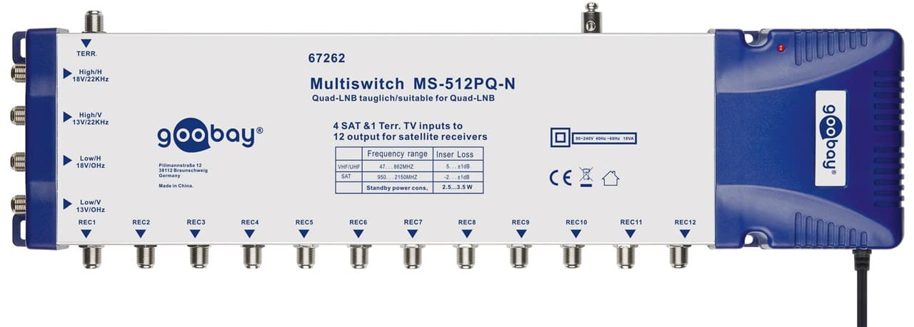 Goobay SAT multi-switch 5 entrées/12 sorties - distributeur pour un maximum de 12 participants d'un satellite